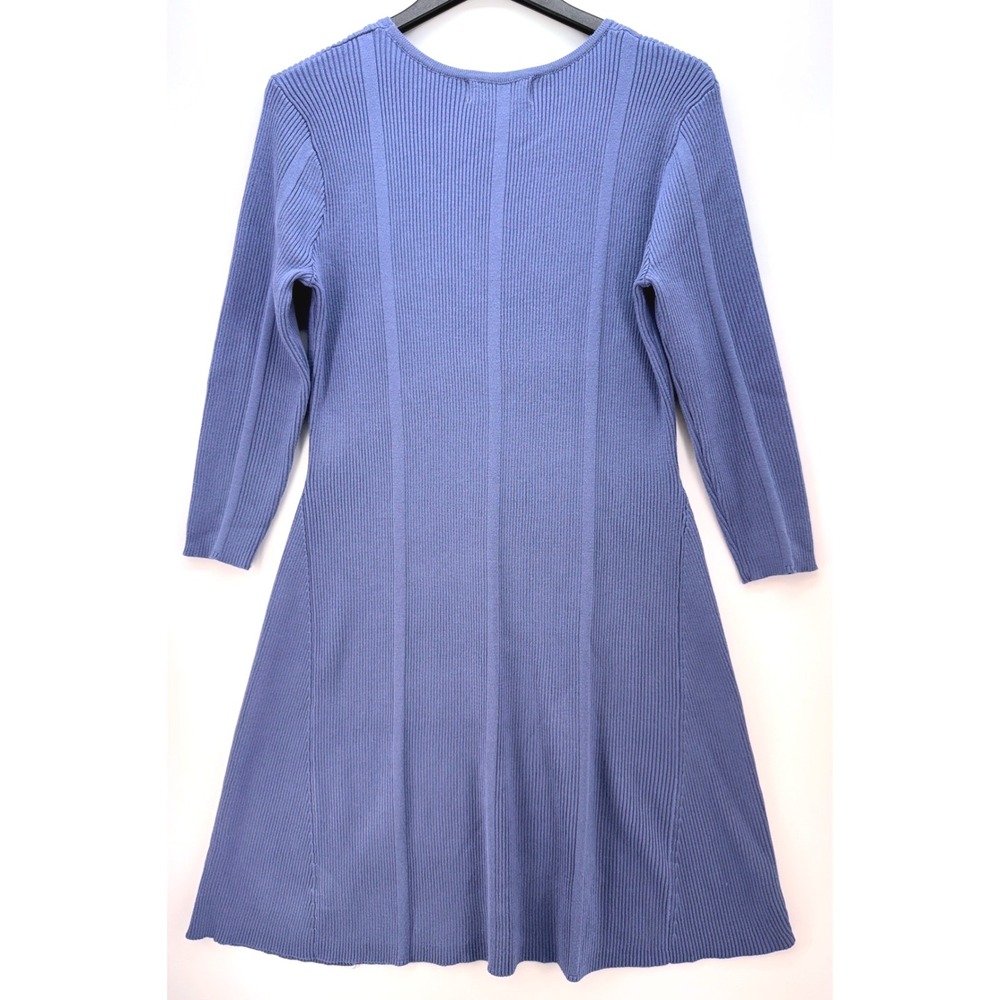 Lucky Brand Blue Ribbed Knit A Line Midi Dress Sz L Minimalist Costal Soft Girl - Picture 2 of 8